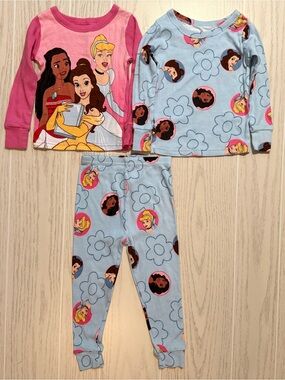 Disney Princess 3Pc Pajama‎ Set Girls 3T Belle Moana Cinderella Cotton Cozy